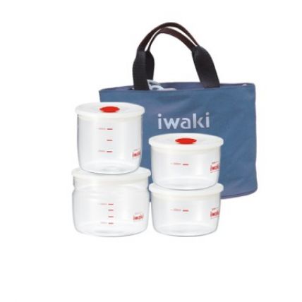 Bộ 4 hộp cơm thuỷ tinh Iwaki kèm túi giữ nhiệt màu xám - 1